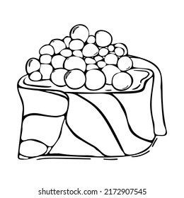Roll with caviar. Delicious food in hand drawn style