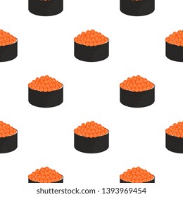 Roll with caviar. Seamless pattern. Traditional japanese food.
