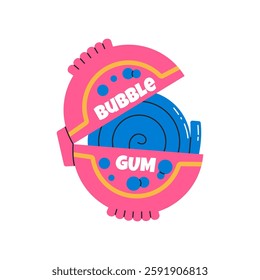 Roll Chewing bubble gum. Gum box packaging. Flat vector illustration isolated on white background.