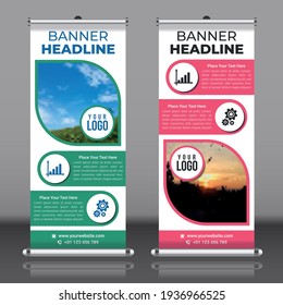 Roll up colorful abstract business brochure flyer banner vector design vertical template, Abstract background, Rectangle size, Modern X-banner design, standard size roll-up banner design