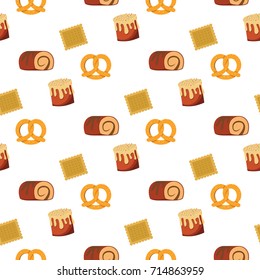 Roll and cookie seamless pattern background in flat color style. Roll and cookie vector illustration. Bakery menu seamless pattern cookie design.