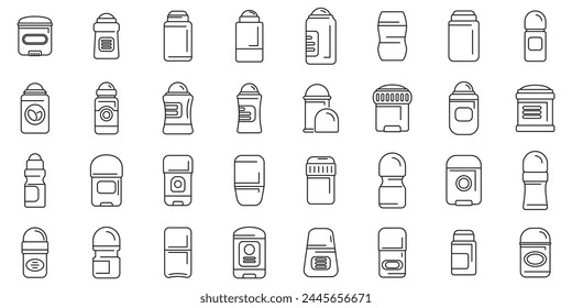 Roll deodorant icons set outline vector. Fashion antiperspirant. Skin perfume cosmetic