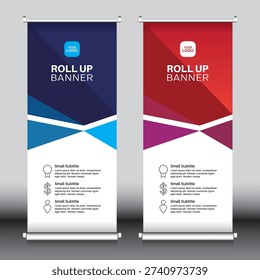roll up  design blue and red ad, flyer, vector