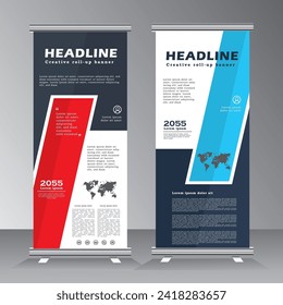 roll up design template for business, Graphic template roll-up for exhibitions, banner for seminar, layout for placement of photos. Universal stand for conference, promo banner vector,