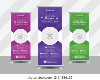 Rollar Diseño Con Archivo De Tres Pasos De Color, Plantilla De Banner De Acumulación Editable Completa 