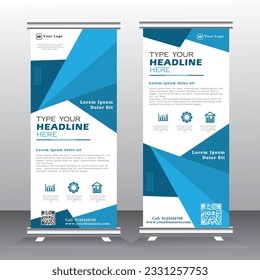 roll up design and vector template.  blue color, standee design, vertical banner,  x standee Banner Template. Presentation and Brochure Flyer. Vector illustration