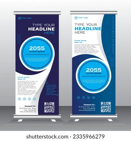 roll up design and vector template.  blue color, standee design, vertical banner,  x standee Banner Template. Presentation and Brochure Flyer. Vector illustration