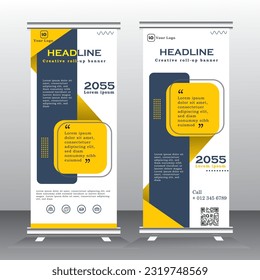 Roll Up design and vector template. yellow and blue color Standee Design. x standee Banner Template. Presentation and Brochure Flyer. Vector illustration