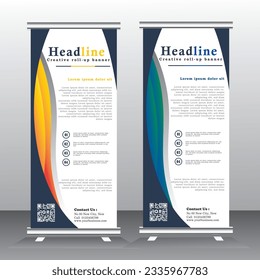 diseño de ampliación y plantilla de vector. diseño estándar de color amarillo y azul claro, banner vertical, x standee Banner Template. Presentación y folleto. Ilustración del vector