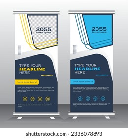 roll up design and vector template. yellow and ligth blue color standee design, vertical banner,  x standee Banner Template. Presentation and Brochure Flyer. Vector illustration