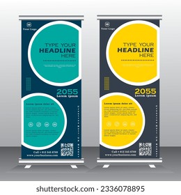 roll up design and vector template. yellow and ligth blue color standee design, vertical banner,  x standee Banner Template. Presentation and Brochure Flyer. Vector illustration