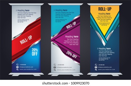 Roll up design, vertical template for corporate business, easy to convert into brochure, flyer, banner, presentation, x-banner and flag-banner, modern layout.