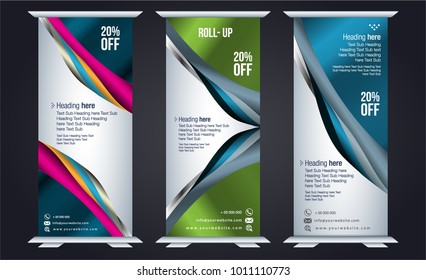 Roll up design, vertical template for corporate business, easy to convert into brochure, flyer, banner, presentation, x-banner and flag-banner, modern layout.