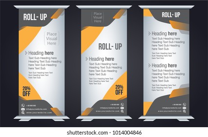 Roll up design, vertical template for corporate business, easy to convert into brochure, flyer, banner, presentation, x-banner and flag-banner, modern layout.