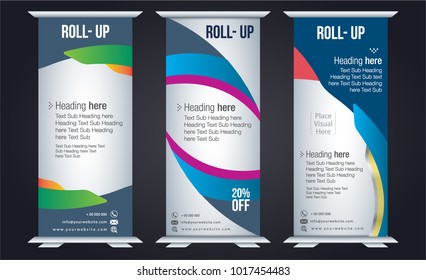 Roll up design, vertical template for corporate business, easy to convert into brochure, flyer, banner, presentation, x-banner and flag-banner, modern layout.