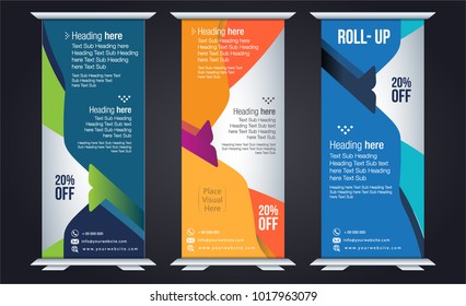 Roll up design, vertical template for corporate business, easy to convert into brochure, flyer, banner, presentation, x-banner and flag-banner, modern layout.