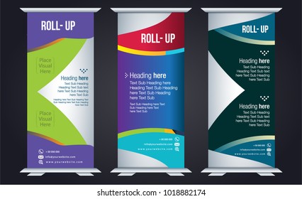 Roll up design, vertical template for corporate business, easy to convert into brochure, flyer, banner, presentation, x-banner and flag-banner, modern layout.
