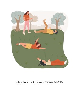 Roll down a hill isolated cartoon vector illustration. People rolling down a hill in the park, family having fun together, healthy and active lifestyle, physical activity vector cartoon.