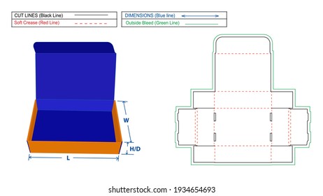 Roll End Tuck Top (RETT) Corrugated mailer box or shipping box dieline template and 3D render file