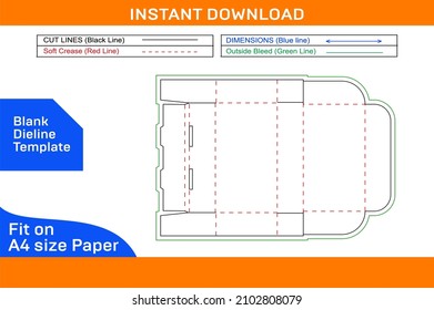 Roll end tuck top or RETT box, corrugated carton box dieline template and 3D render file