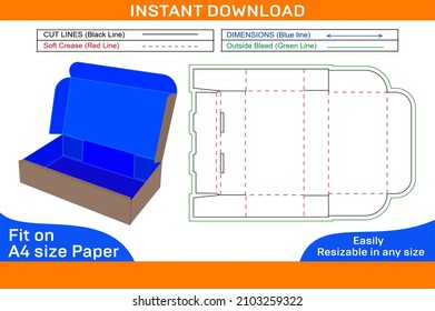 Roll end tuck top or RETT box, corrugated carton box dieline template and 3D render file