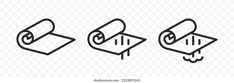 Icono de vector lineal de tela de rollo. Propiedad de estructura: brevedad de tejido y permeabilidad de vapor de tejido diseño gráfico de línea