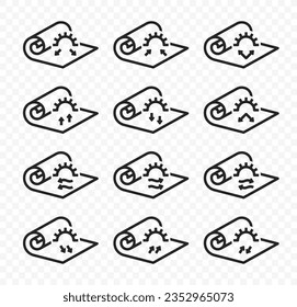 Icono de vector lineal de tela de rollo. Propiedad de estructura: tela reflectante solar y tela de aislamiento térmico diseño gráfico