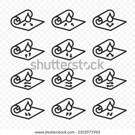 Roll fabric linear vector icon. Fabric property: fabric water resistance, fabric hygroscopicity and capillarity graphic design