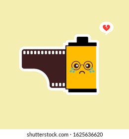 roll film flat design vector illustration. kawaii camera roll film emoji with funny expression, analog camera cartoon. analog photography icon, analogue photography mascot. vintage film