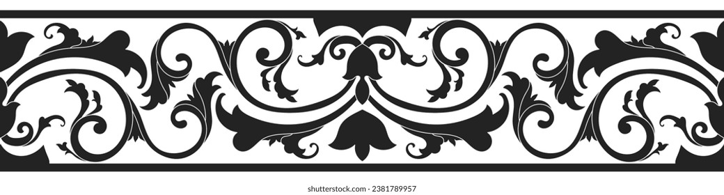 roll flower border Black color for decorating the edge of the paper on the website.