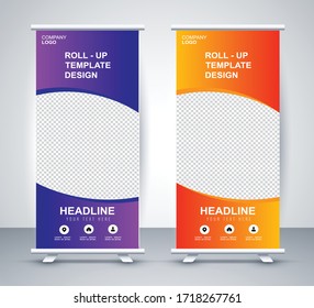 Roll up flyer banner design vertical template vector illustration, abstract background, modern publication and flag-banner layout