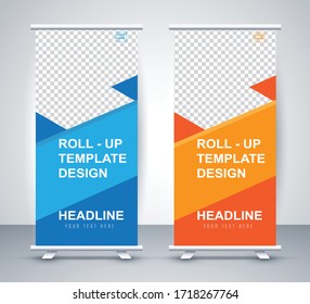 Roll up flyer banner design vertical template vector illustration, abstract background, modern publication and flag-banner layout