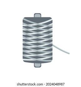 A roll of grey thread. Sewing reel. Babina with consumables for sewing clothes. Reel, coil or fittings for sewing. Silk, nylon, cotton threads for needlework. Vector illustration