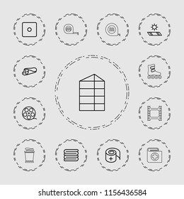 Roll icon. collection of 13 roll outline icons such as dice, towels, camera tape, wrap sandwich, bandage, carpet in the sun. editable roll icons for web and mobile.