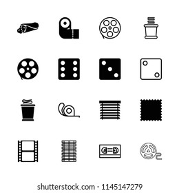 Roll icon. collection of 16 roll filled and outline icons such as dice, paper towel, movie tape, wrap sandwich, window shutter, towels. editable roll icons for web and mobile.