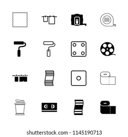 Roll icon. collection of 16 roll filled and outline icons such as measure tape, camera tape, paint roller, dice, cloth hanging. editable roll icons for web and mobile.