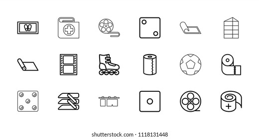 Roll icon. collection of 18 roll outline icons such as dice, foot carpet, paper towel, roller skate, carpet, movie tape, bandage. editable roll icons for web and mobile.