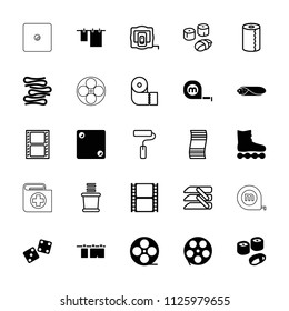 Roll icon. collection of 25 roll filled and outline icons such as cloth hanging, movie tape, sushi, measure tape, paper towel, towels. editable roll icons for web and mobile.