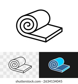 Roll icon of construction covering material, yoga carpet mat, mattress, thick fabric or other rollable stuff. Editable stroke.