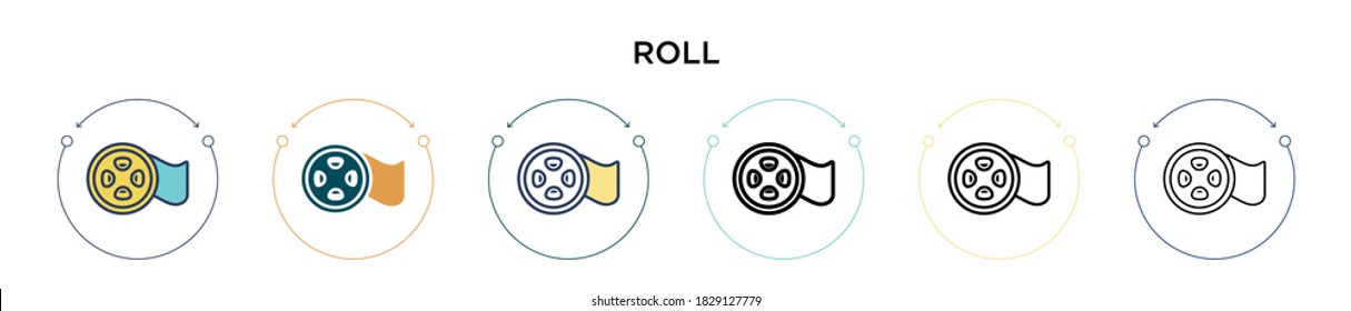Roll icon in filled, thin line, outline and stroke style. Vector illustration of two colored and black roll vector icons designs can be used for mobile, ui, web