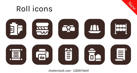  roll icon set. 10 filled roll icons. Simple modern icons about  - Film roll, Scone, Diploma, Jelly, Dice, Torah, Print, Sleeping bag, Deodorant, Papyrus