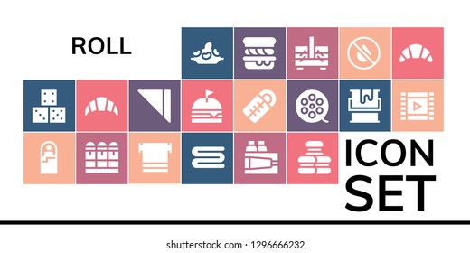 roll icon set. 19 filled roll icons. Simple modern icons about  - Rice, Dice, Sleeping bag, Cartridge, Towel, Paint, Macaron, Croissant, Napkin, Burger, Film roll, Scone, Sewing box