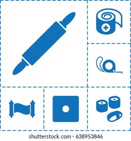 Roll icon. set of 6 roll filled icons such as dice, tape, bandage, dough pin, sushi
