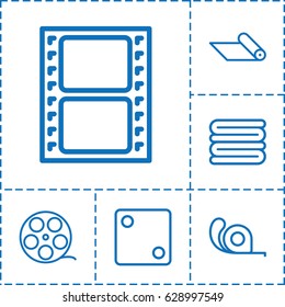 Roll icon. set of 6 roll outline icons such as Dice, towels, tape, movie tape, carpet