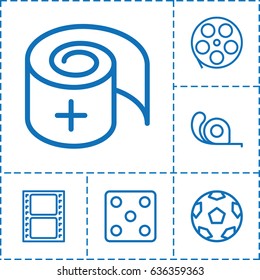 Roll icon. set of 6 roll outline icons such as dice, tape, movie tape