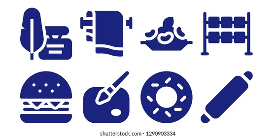  roll icon set. 8 filled roll icons. Simple modern icons about  - Burger, Ink, Paint, Towel, Bagel, Rice, Rolling pin, Dice