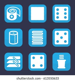 Roll icon. set of 9 filled roll icons such as Dice, carpet, towels, paper towel, bandage