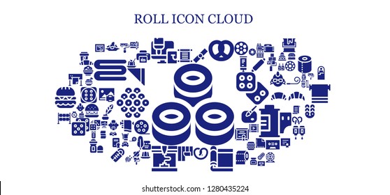  roll icon set. 93 filled roll icons. Simple modern icons about  - Sushi, Torah, Rice, Paint roller, Diploma, Pretzel, Carpet, Wallpaper, Printing, Dice, Plotter, Roller, Painting brush