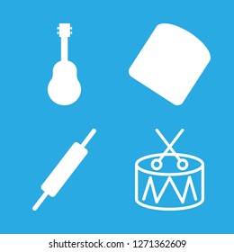 roll icon set about drum, rolling pin and guitar vector set