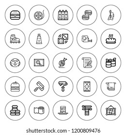 Roll icon set. collection of 25 outline roll icons with baguette, burger, electric guitar, dices, film reel, kappa, knit, knitting, macaron, macarons icons. editable icons.